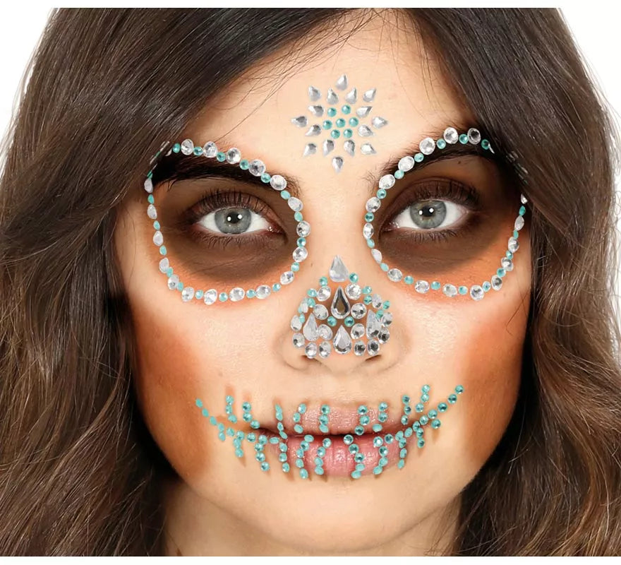 Joyas Faciales Adhesivas de Calavera Verde