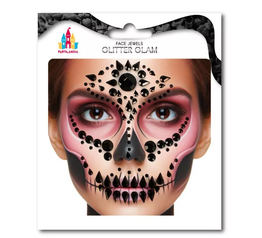 Translation missing: fr.Joyas Faciales Calavera Fashion Gemas negras adulto