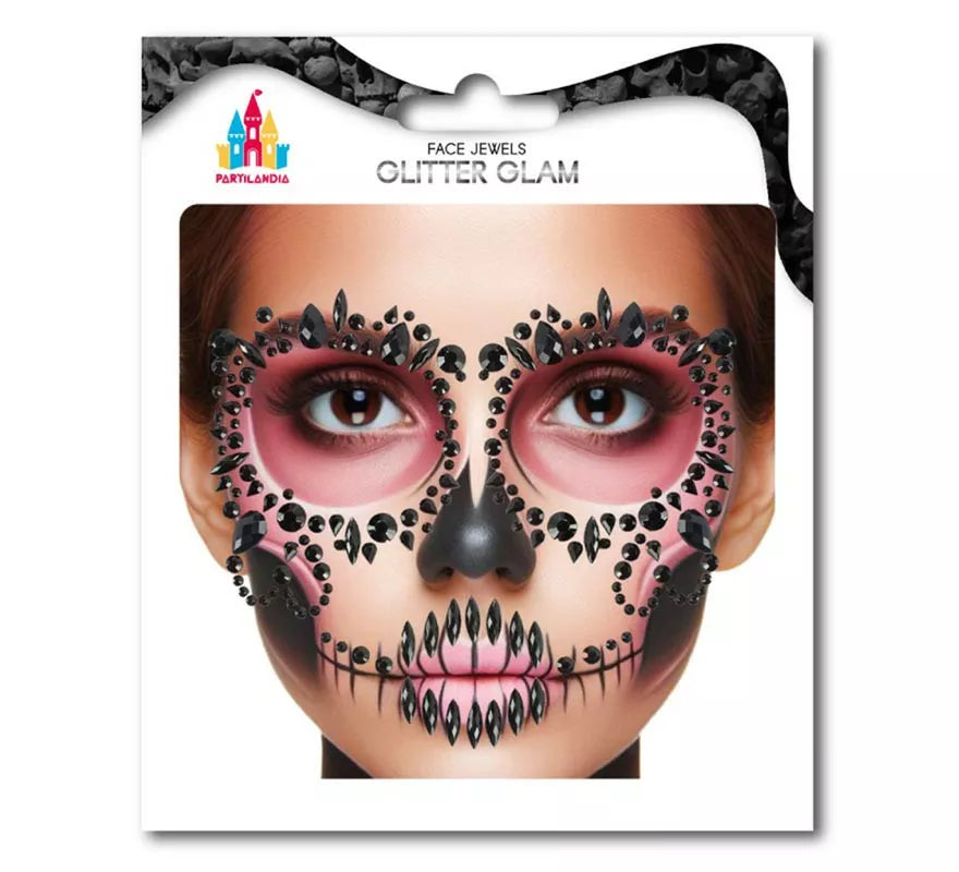 Translation missing: fr.Joyas Faciales Calavera Fashion Gemas negras adulto