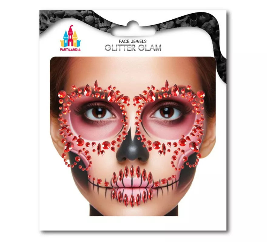 Translation missing: fr.Joyas Faciales Calavera Fashion Gemas rojas adulto