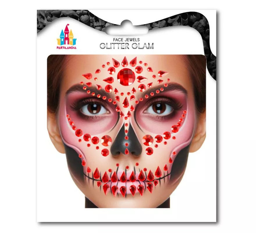 Translation missing: fr.Joyas Faciales Calavera Fashion Gemas rojo escarlata adulto