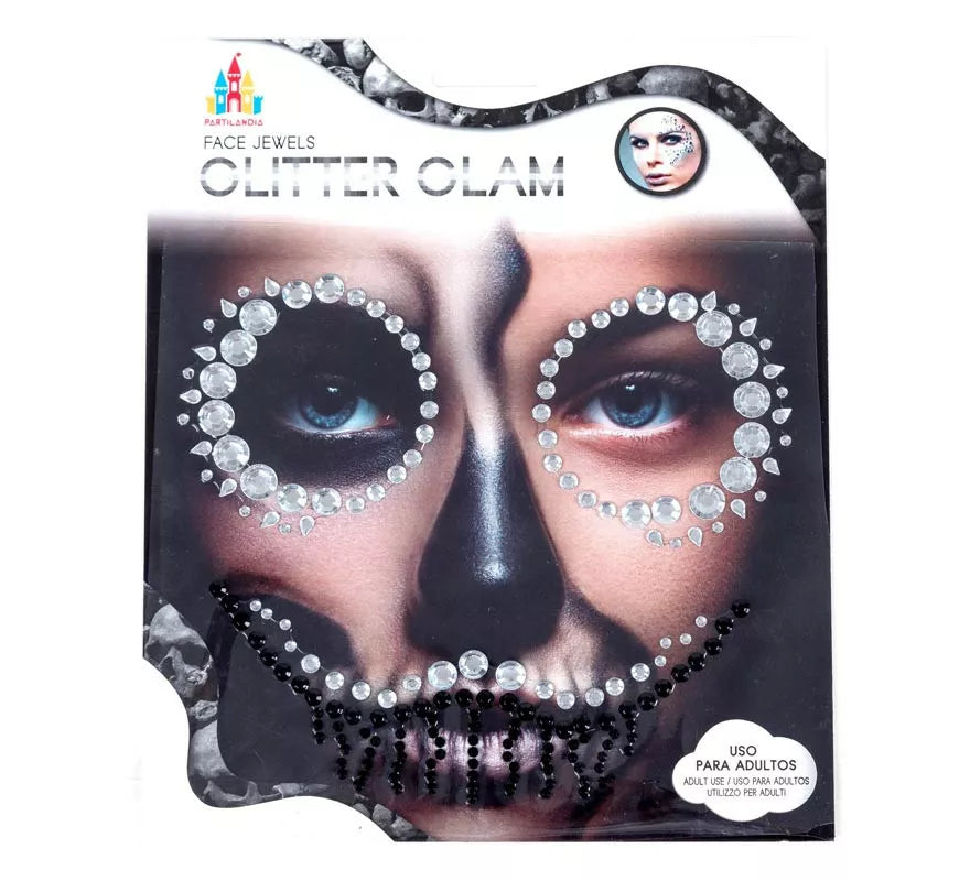 Translation missing: fr.Joyas Faciales Calavera Gemas plateadas de Halloween adulto