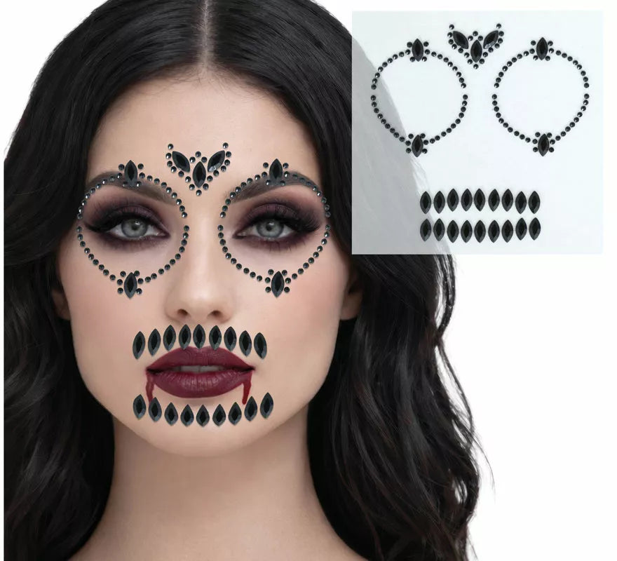 Translation missing: fr.Joyas Faciales Calavera negro Adhesivas de 13x15 cm