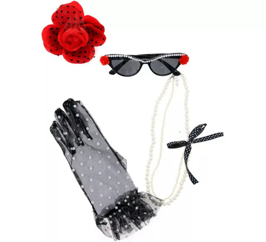 Translation missing: fr.Kit Años 50: Guantes de encaje, Gafas, Collar y Flor para el pelo