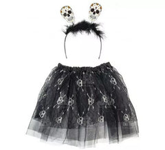 Kit Crânes Noir et Blanc Enfant : Tutu et Bandeau
