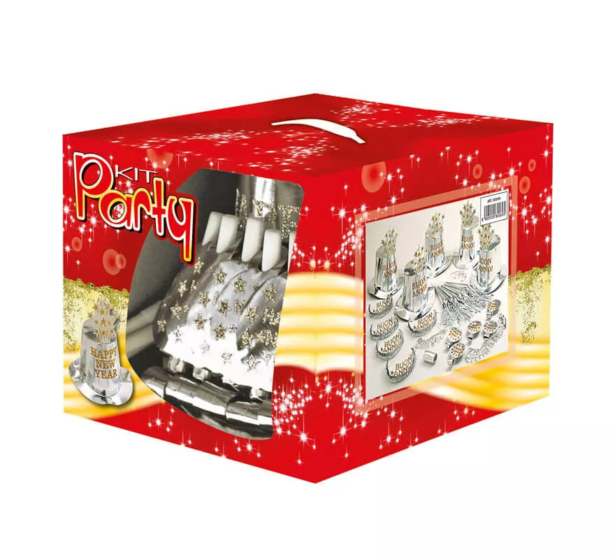 Kit Cotillón Buon Anno Plateado para 10 personas