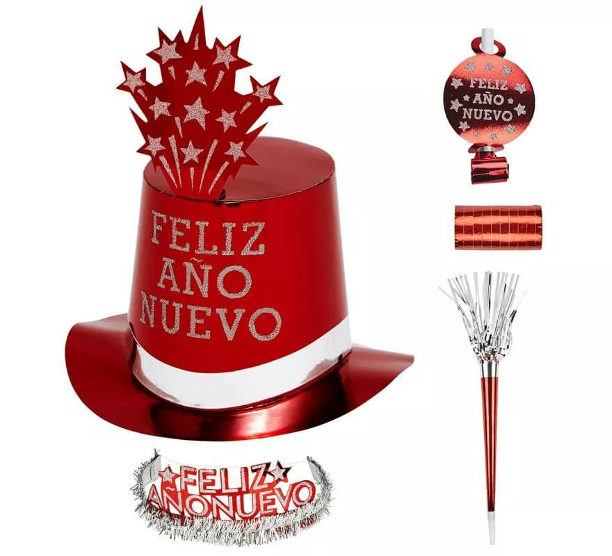 Translation missing: fr.Kit Cotillón Feliz Año Nuevo Rojo para 10 personas