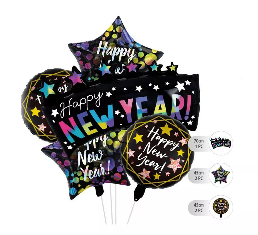 Translation missing: fr.Kit de 5 Globos Foil Negros de Happy New Year