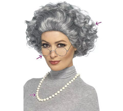 Kit de Grande Mère: Perruque, Lunettes et Collier avec perles