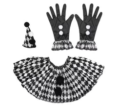 Kit Harlequin Pierrot : Mini chapeau, gants et collerette