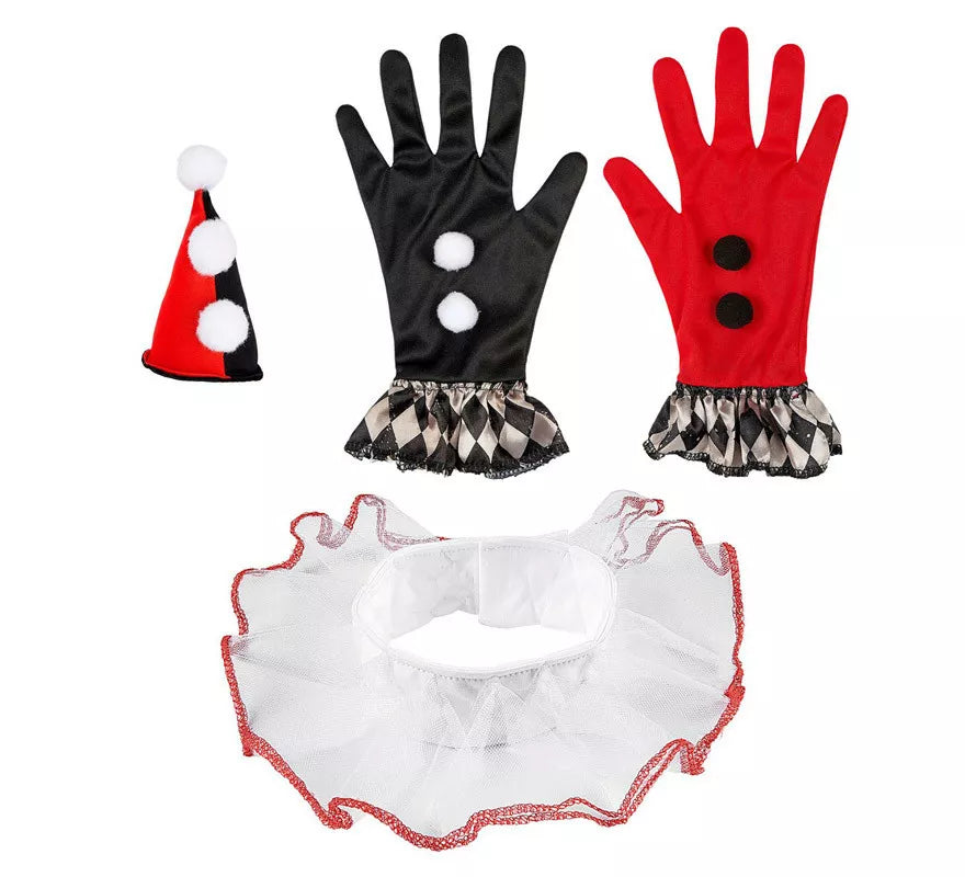 Translation missing: fr.Kit de Arlequín Rojo y Negro: Mini Sombrero, Guantes y Gorguera