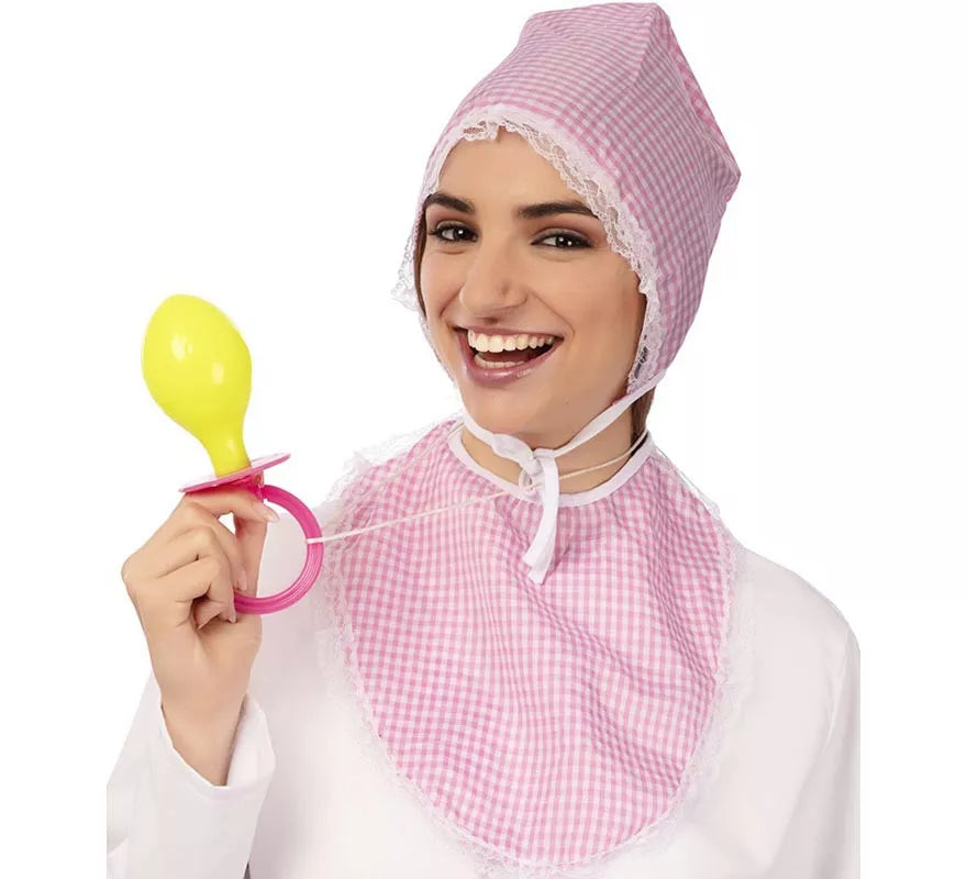 Translation missing: fr.Kit de Bebé rosa adulto: Gorro, babero y chupete