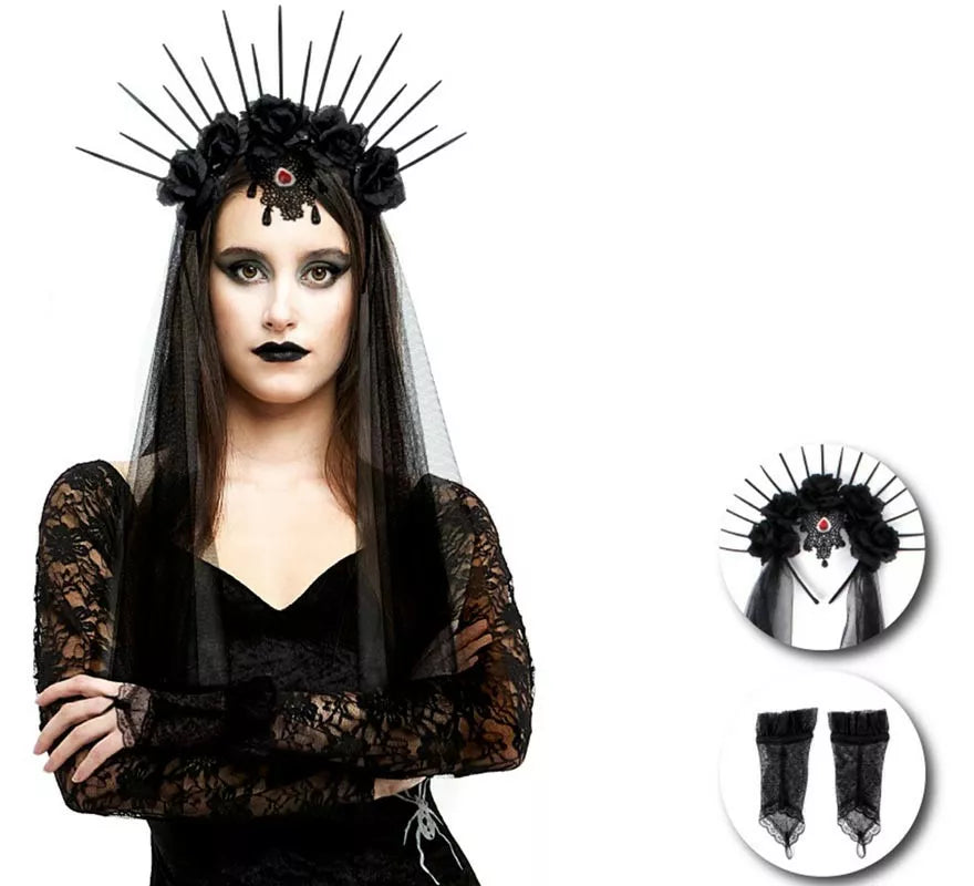 Translation missing: fr.Kit de Bruja Gótica adulto: Diadema y par de guantes