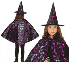 Kit Sorcière Enfant Noir et Lilas : Cape et Chapeau