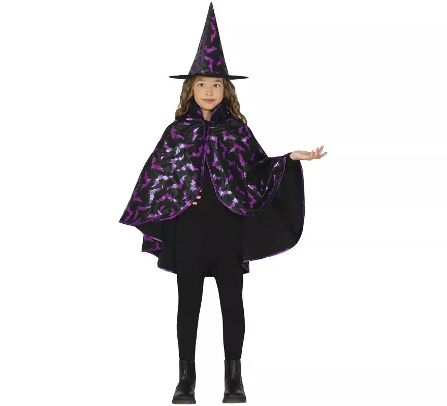 Kit de Bruja negro y lila Infantil: Capa y Sombrero