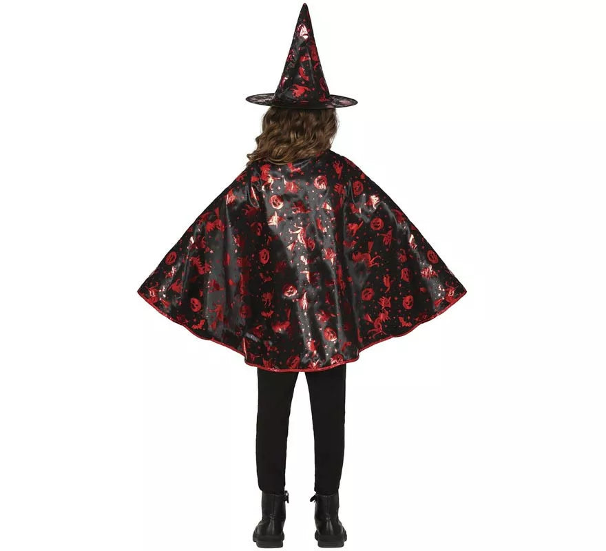 Translation missing: fr.Kit de Bruja negro y rojo Infantil: Capa y Sombrero