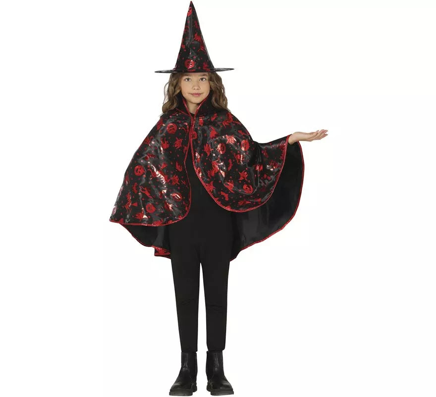 Translation missing: fr.Kit de Bruja negro y rojo Infantil: Capa y Sombrero
