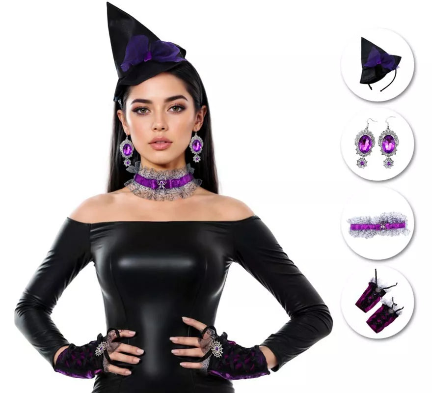 Translation missing: fr.Kit de Bruja: Pendientes, Gargantilla, Diadema Mini Sombrero Bruja y Mitones
