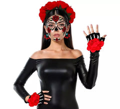 Kit Catrina : Bandeau, Boucles d'oreilles et Mitaines avec Fleur