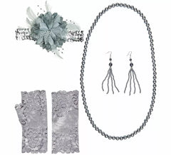 Kit Charleston des années 1920 : nœud, boucles d'oreilles, collier et gants