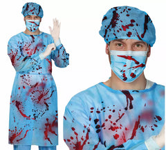 Kit de chirurgien sanglant pour hommes : casquette, masque et blouse