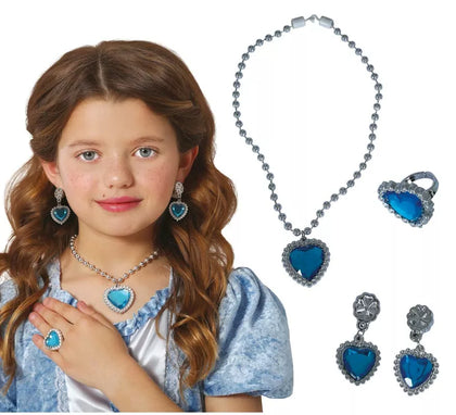 Kit de Corazón azul infantil: Collar, Anillo y Pendientes