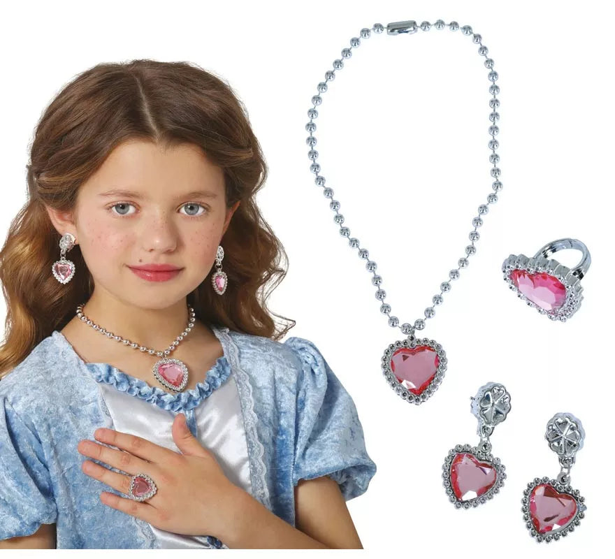 Translation missing: fr.Kit de Corazón rosa infantil: Collar, Anillo y Pendientes