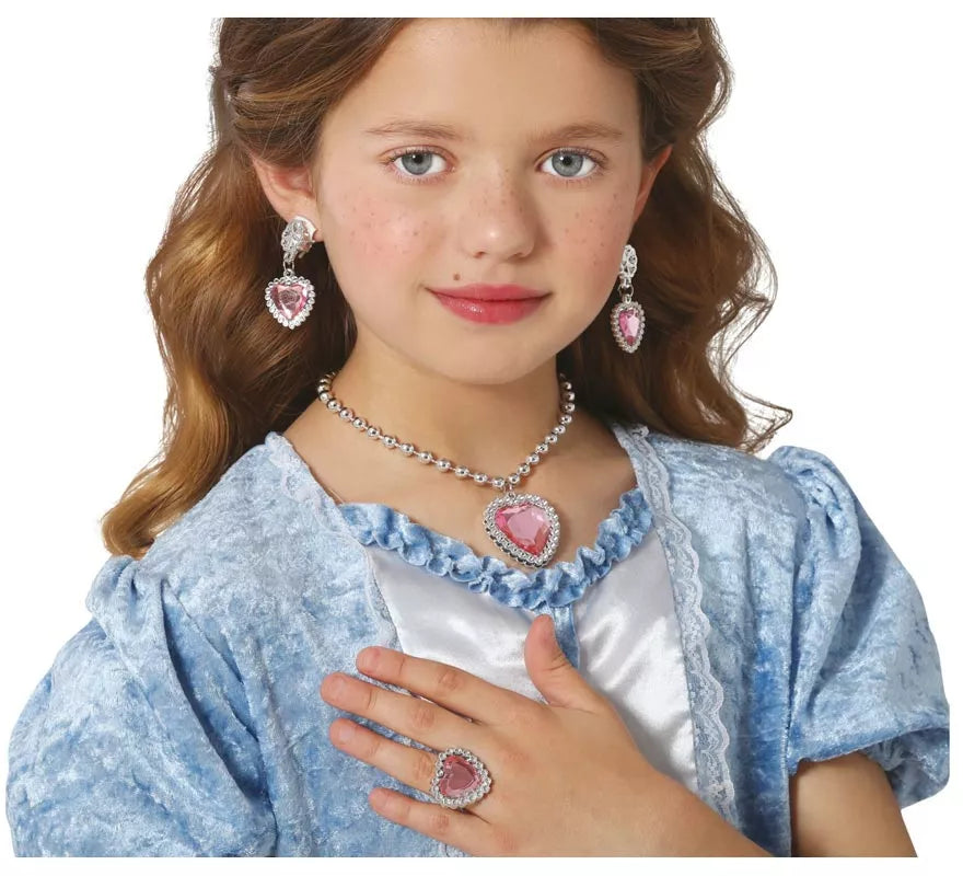 Translation missing: fr.Kit de Corazón rosa infantil: Collar, Anillo y Pendientes