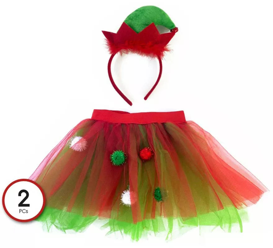 Translation missing: fr.Kit de Elfa Ayudante de Papá Noel Infantil: Tutú y Diadema de Gorro