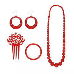 Kit Flamenco Rouge : Collier, Boucles d'Oreilles, Bracelet et Peigne