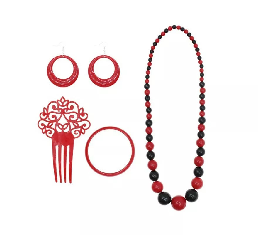 Translation missing: fr.Kit de Flamenca rojo y negro: Collar, Pendientes, Pulsera y Peineta