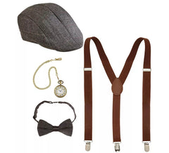 Kit Gangster Anglais : Béret, Bretelles, Montre et Nœud Papillon