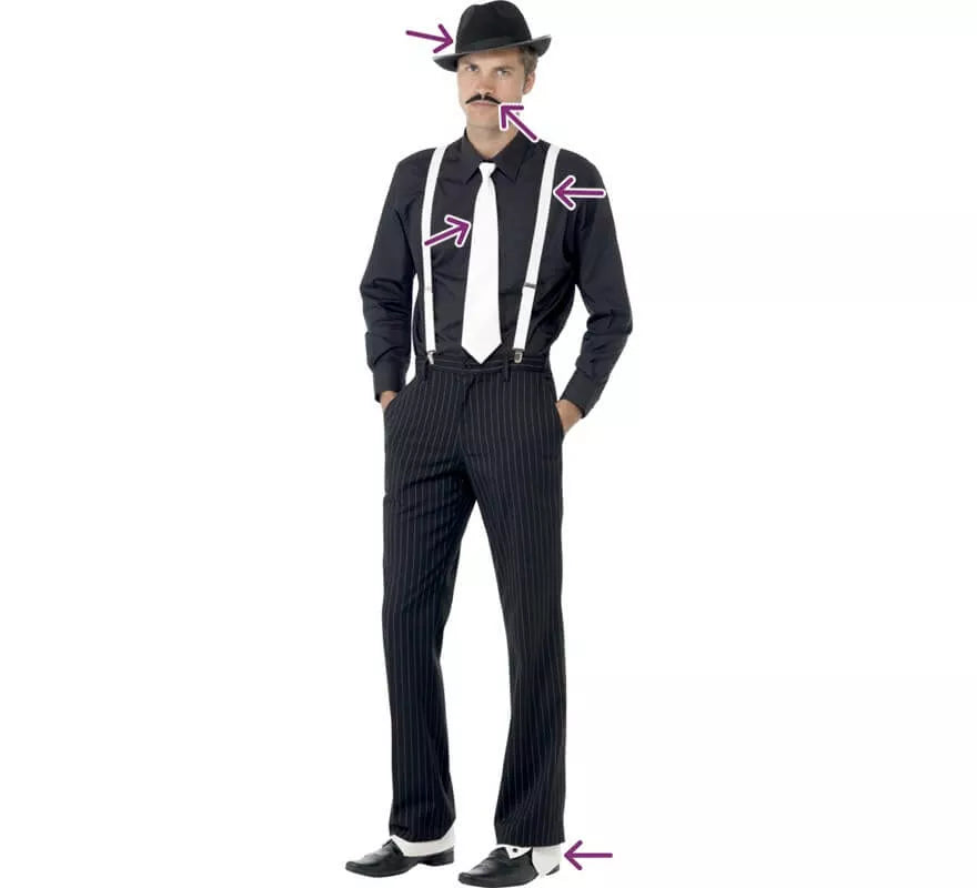 Translation missing: fr.Kit de Gánster: Tirantes, Corbata, Sombrero, Polainas y Bigote