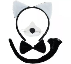 Kit Chat Noir et Blanc : Bandeau, Nez, Noeud Papillon et Queue