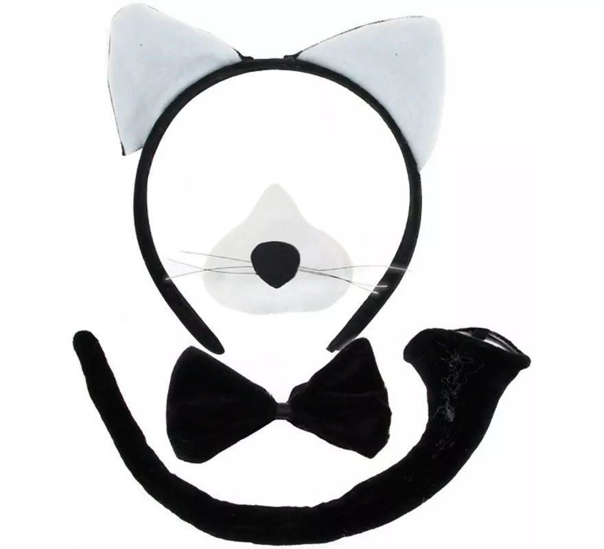 Translation missing: fr.Kit de Gato blanco y negro: Diadema, Nariz, Pajarita y Cola
