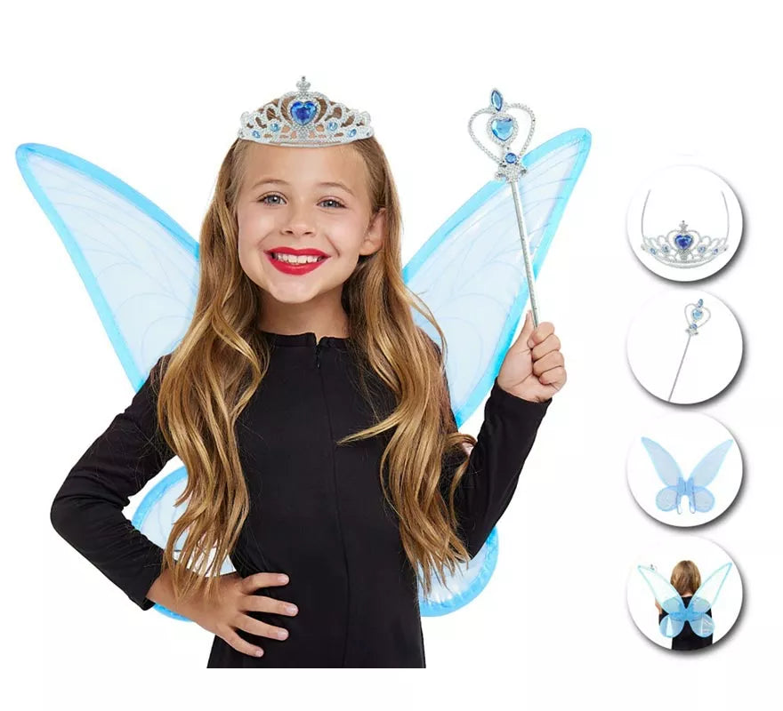 Translation missing: fr.Kit de Hada Organza azul infantil: Diadema, Varita y Alas
