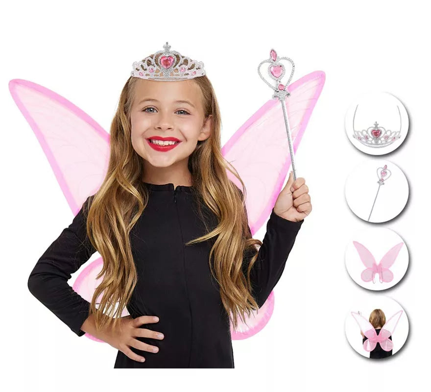 Translation missing: fr.Kit de Hada Organza rosa infantil: Diadema, Varita y Alas
