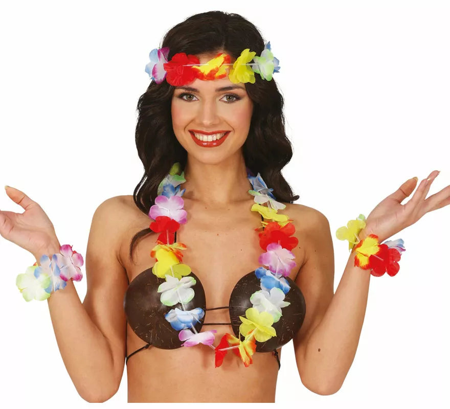 Translation missing: fr.Kit de Hawaiana multicolor: Collar, tocado y pulseras