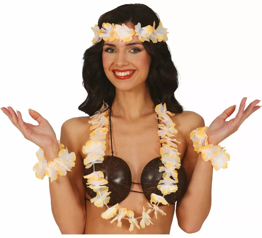 Translation missing: fr.Kit de Hawaiana naranja: Collar, tocado y pulseras