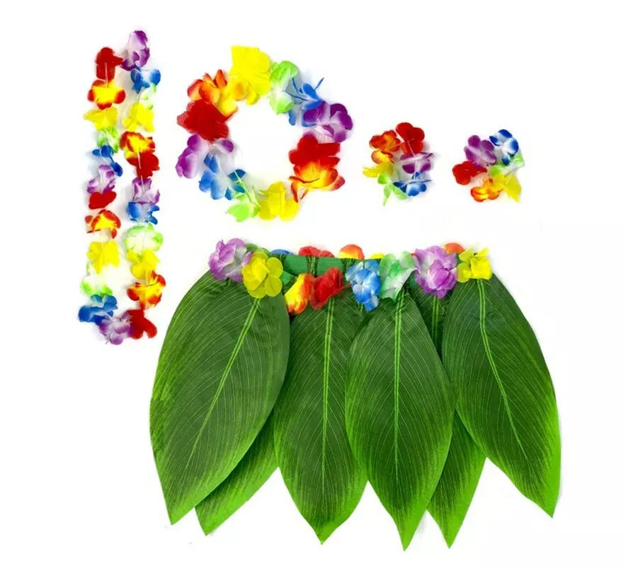 Translation missing: fr.Kit de Hawaii Adulto: Falda de Hojas, Collar, Pulsera y Pendientes