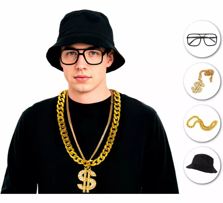 Kit de Hip-hop: Gorro, Gafas, Collar y Colgante