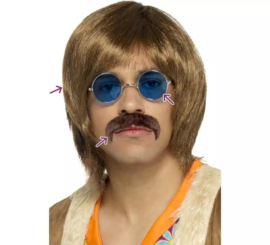 Translation missing: fr.Kit de Hippie años 60: Peluca, Bigote y Gafas