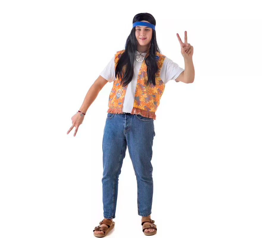 Kit de Hippie Flores para hombre: Chaleco y Cinta para la cabeza