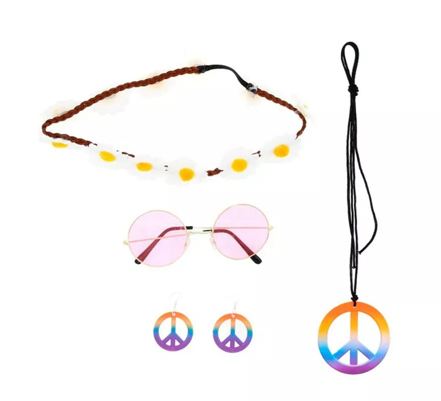 Translation missing: fr.Kit de Hippie multicolor: Cinta para la cabeza, Gafas, Pendientes y Collar