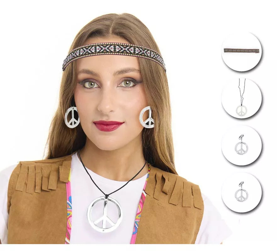 Translation missing: fr.Kit de Hippie plateado adulto: Collar, Pendientes y Cinta