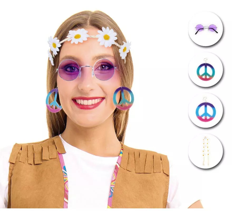 Translation missing: fr.Kit de Hippie púrpura adulto: Gafas, Pendientes y Cinta