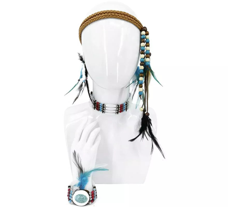 Translation missing: fr.Kit de India con pluma: Cinta para la cabeza, Collar y Pulsera