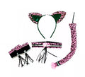 Kit de Leopardo negro y fucsia adulto: Diadema, Collar, Muñequeras y Cola