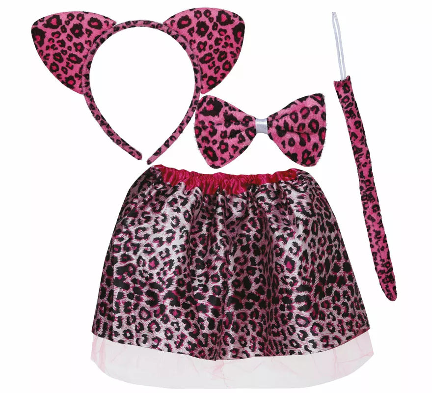 Translation missing: fr.Kit de Leopardo rosa infantil: Diadema, lazo, cola y falda