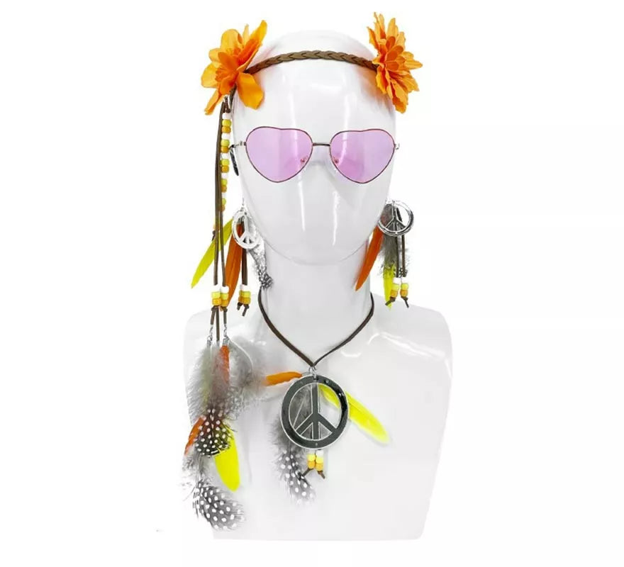 Translation missing: fr.Kit de los Años 70: Cinta para la cabeza, Gafas, Pendientes y Collar